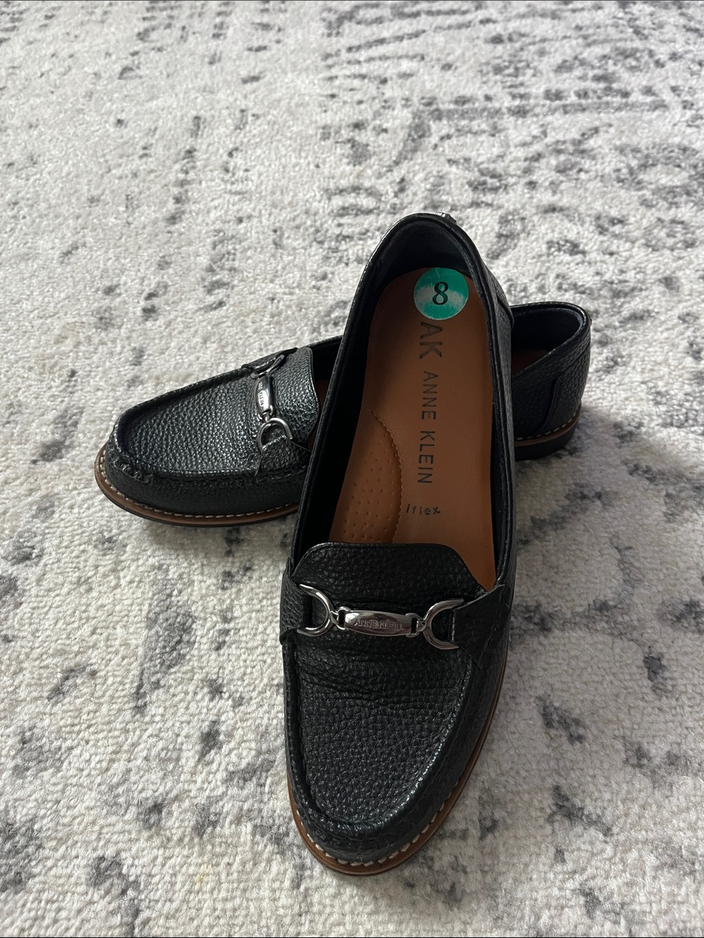 Anne Klein Black Pebbled Leather Bit Loafers